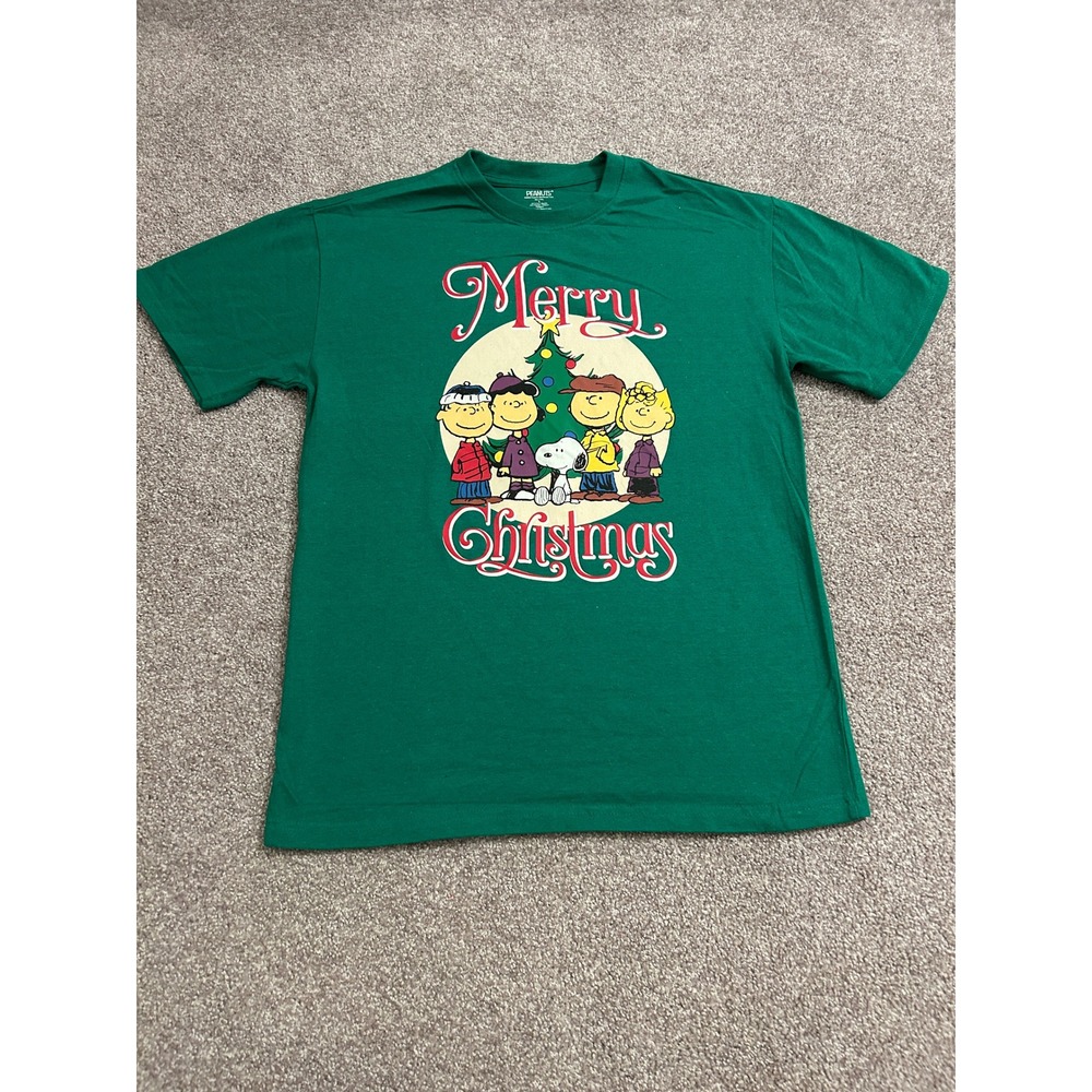 Peanuts Christmas T-Shirt Adult Large Green Excellent Snoopy Charlie Brown Tee